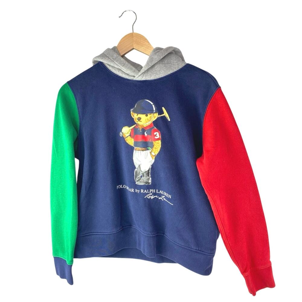 Polo Ralph Lauren Polo Bear Boys Multicolor Colorblock Hoodie Sweatshirt L 14-16